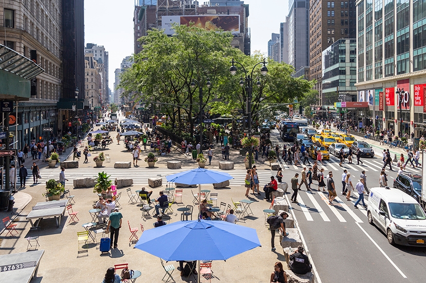 Aerial view of pedestrian plaza