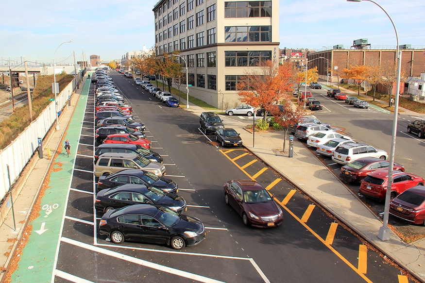 Aerial view of protected bike lane