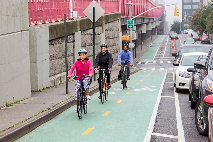 ​​​​Bikers in a two-way bike lane