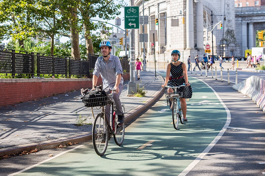 ​​Bikers in a two-way bike lane