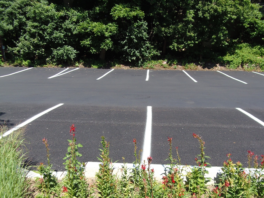 Parking lot paved with porous asphalt