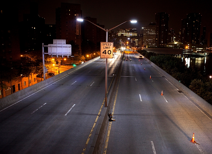 Round pole with 25-foot shaft and LED Cobra Head luminaire: FDR Drive, Manhattan