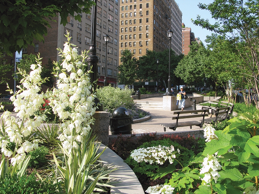 Person walking through a pedestrian mall