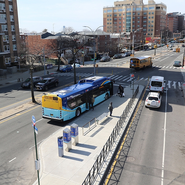 Street with bus boarding island