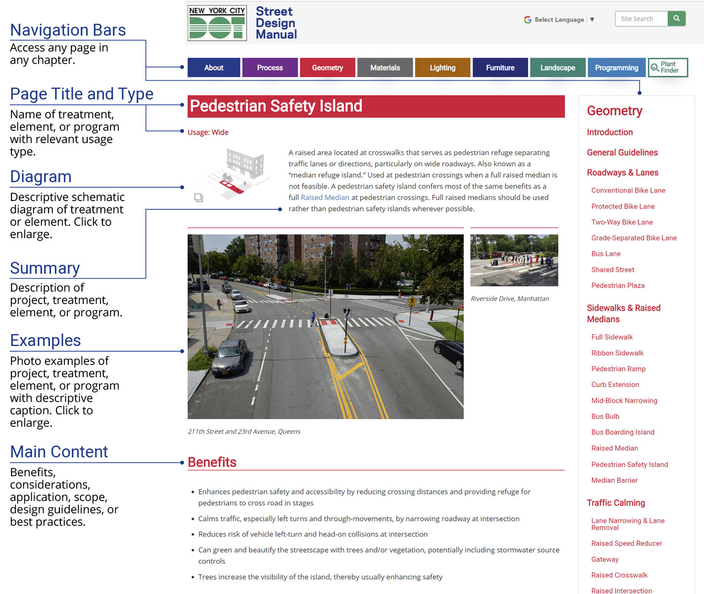 Pedestrian Safety Island  NYC Street Design Manual